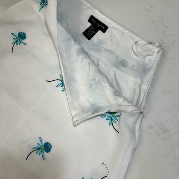 Anne Carson White Skirt with Teal Floral Embroidery - Picture 3 of 10
